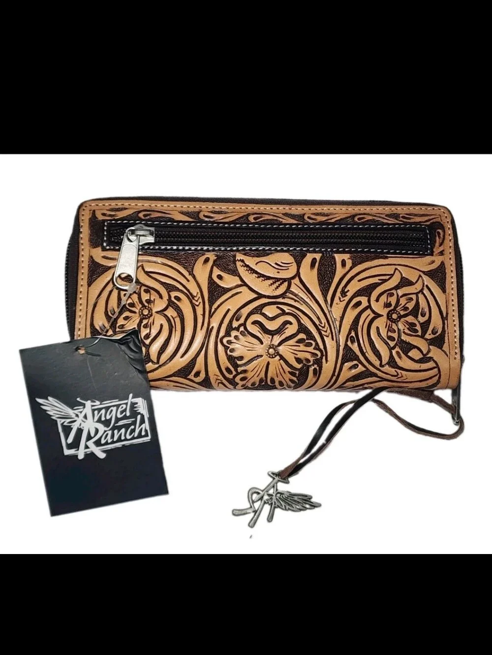 NWT Angel Ranch Morgan Wallet Purse Calf Hair Lightning Bolt Western W Bag Charm